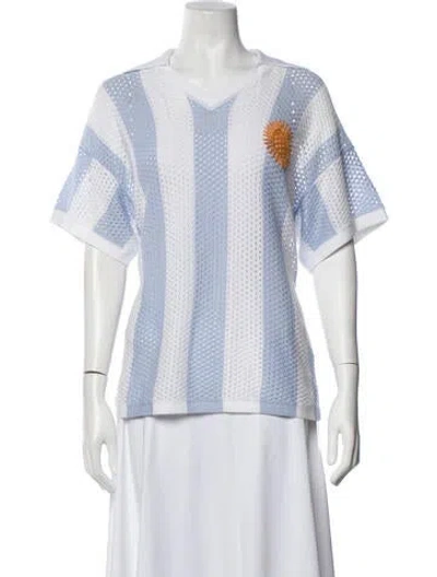 Pre-owned Carolina K Striped Short Sleeve Top In Blue/white