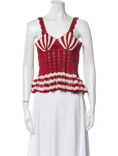Pre-owned Carolina K Striped V-neck Top In Red