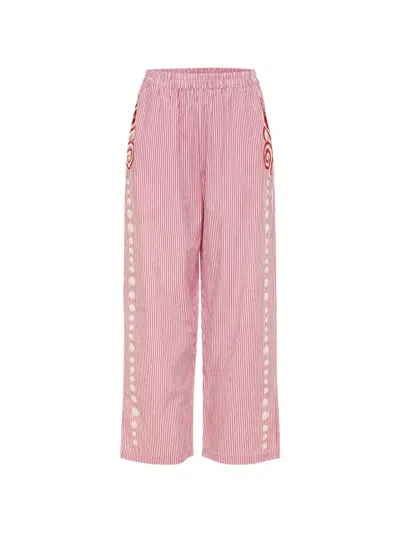 Carolina K Stripe-pattern Embroidered Trousers In Neutral