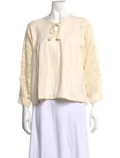 Pre-owned Carolina K Tie Neck Long Sleeve Blouse W/ Tags In Neutral