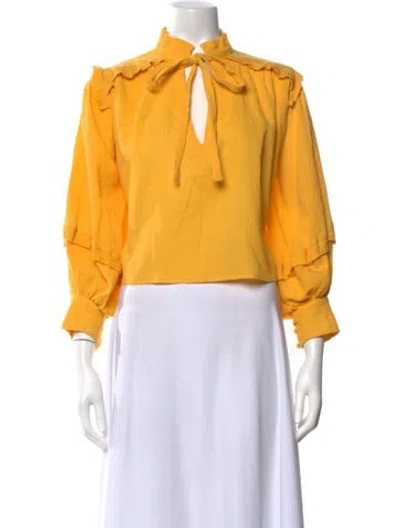 Pre-owned Carolina K Tie Neck Long Sleeve Blouse In Yellow