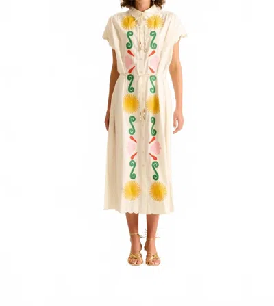 Carolina K Valerie Embroidered Kaftan Midi Dress In Off White In Multi
