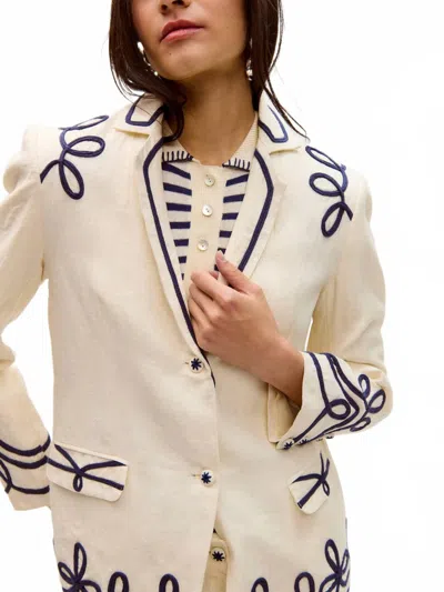 Carolina K Vera Embroidered Blazer In Cream In White