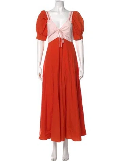Pre-owned Carolina K V-neck Long Dress In Orange