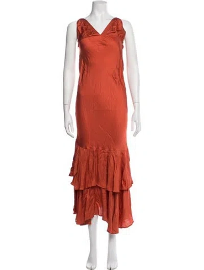 Pre-owned Carolina K V-neck Long Dress In Orange