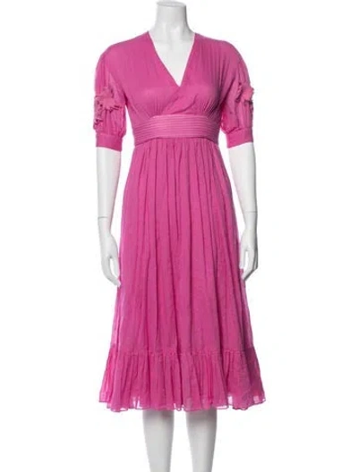 Pre-owned Carolina K V-neck Midi Length Dress In Pink