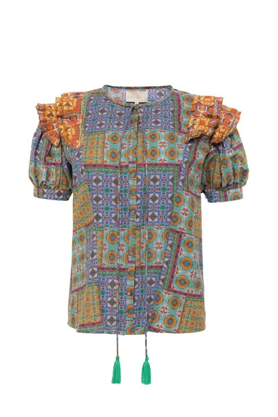 Carolina K Women's Bella Blouse In Mix Tiles Basil In Multi