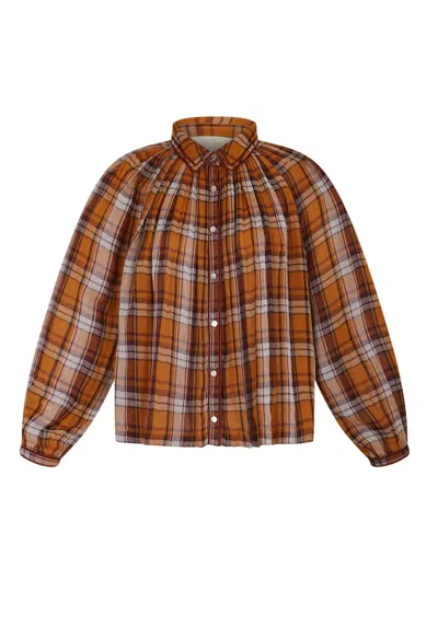 Carolina K Women's Brisa Button Down Shirt In Brown Plaid In Yellow