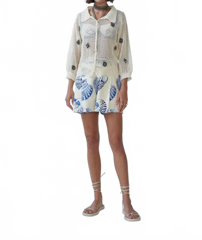 Carolina K Delmar Crochet Bomber Jacket In White In Neutral