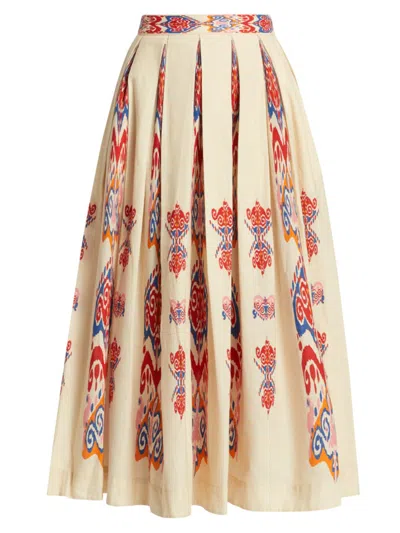 Carolina K Women's Leona Geometric Pleated Midi-skirt In Ikat Cream