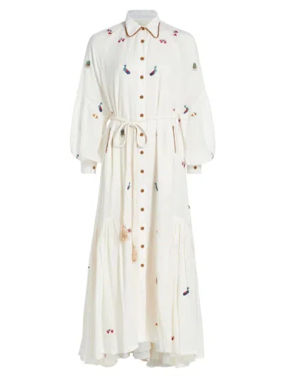 Carolina K Women's Lin Embroidered Belted Maxi Dress In Gardenia