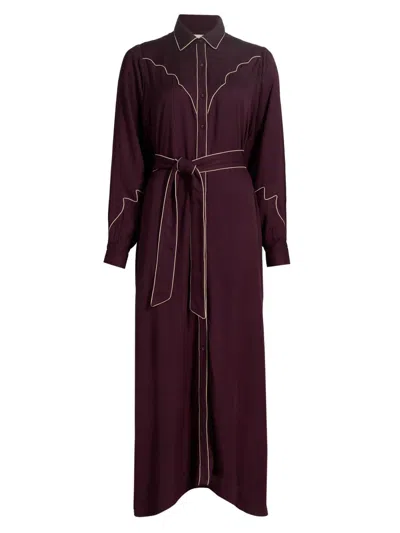 Carolina K Women's Rodeo Contrast Piped Maxi Shirtdress In Burgundy