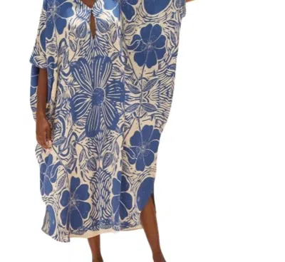 CAROLINA K XIME KAFTAN DRESS IN ETCHED FLOWER BLUE