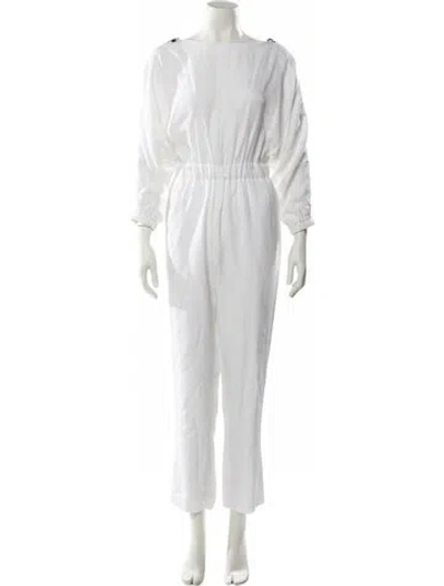 Pre-owned Carolina Ritzler Crew Neck Jumpsuit In White