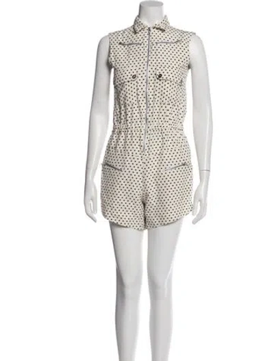 Pre-owned Carolina Ritzler Linen Polka Dot Print Romper In Neutral
