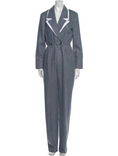 Pre-owned Carolina Ritzler Linen V-neck Jumpsuit In Blue