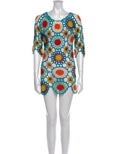 Pre-owned Carolina Santo Domingo Colorblock Pattern V-neck Sweater In Blue