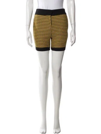 Pre-owned Carolina Sarria Houndstooth Print Mini Shorts In Yellow