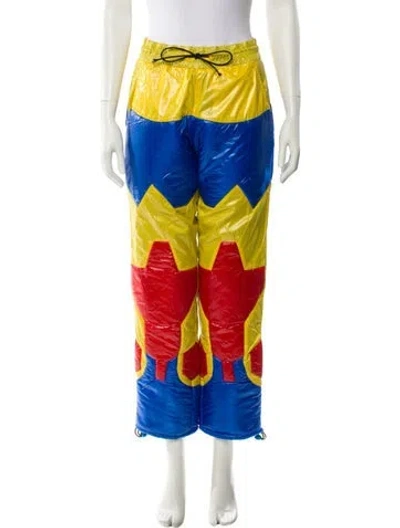 Pre-owned Carolina Sarria Printed Straight Leg Pants In Yellow