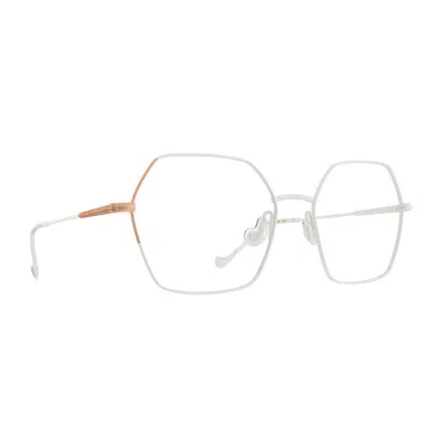 Caroline Abram Geometric Optical Frame With Delicate Peach-pink Accents In White