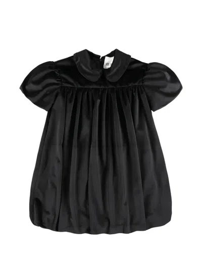 Caroline Bosmans Kids' Peter-pan Collar Puff-sleeves Casual Dress In Black