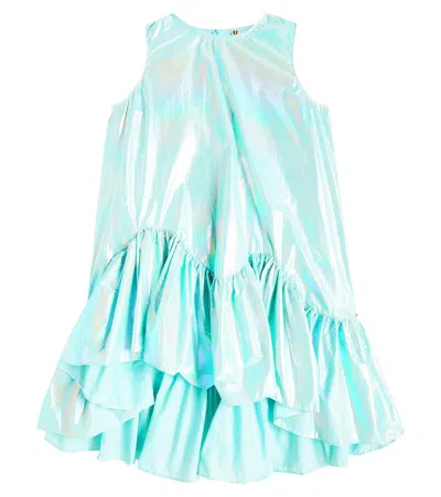 Caroline Bosmans Kids' Ruffled Metallic Dress In Blue