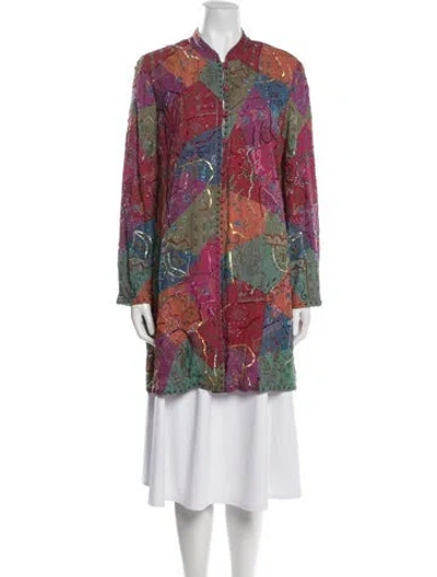 Pre-owned Caroline Charles Silk Printed Evening Jacket In Multi