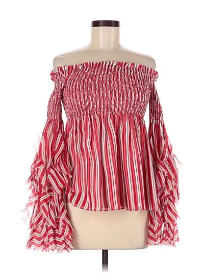 Pre-owned Caroline Constas 3/4 Sleeve Silk Top Red Off The Shoulder Neckline Tops
