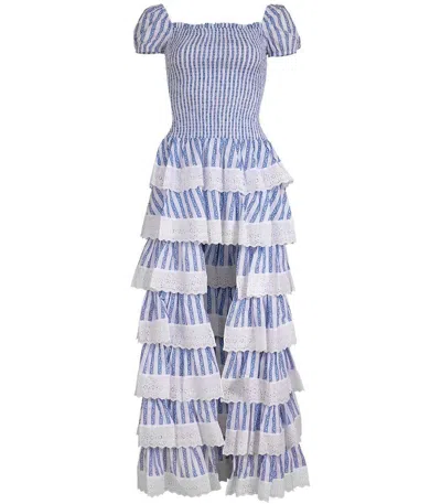 Pre-owned Caroline Constas $795  Keegan Floral High Low Ruffle Dress Gown Xs S M L In Blue