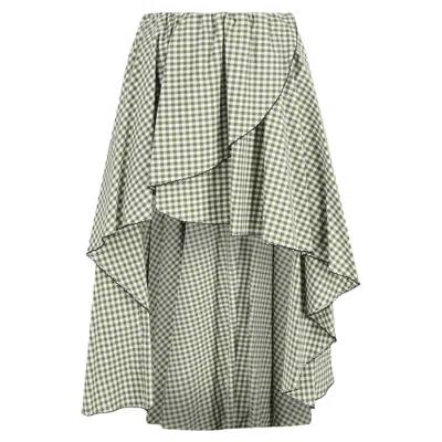 Caroline Constas Adelle Gingham Midi Asymmetric Skirt In Green Cotton