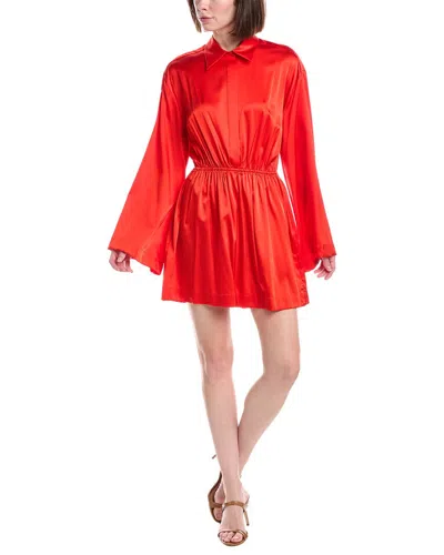 Caroline Constas Aesha Bell Sleeve Silk-blend Mini Shirt Dress In Red