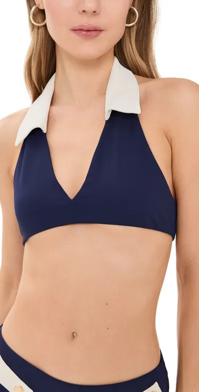 Caroline Constas Alva Bikini Top Navy Ivory Combo