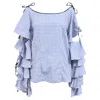 Caroline Constas Amelie Gingham Ruffle Sleeve Top In Light Blue Cotton