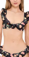 Caroline Constas Anastasia Bikini Top Black Floral In Black Floral
