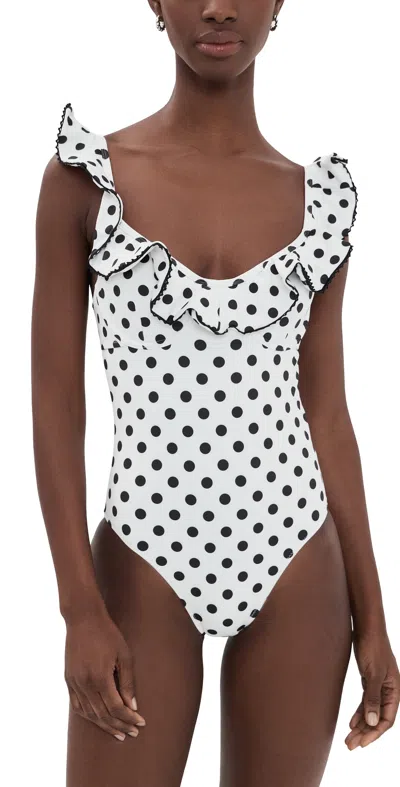 Caroline Constas Anastasia One Piece Ivory Black Polka Dot In White