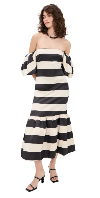 Caroline Constas Angela Gown Black Ivory Stripe In Multi
