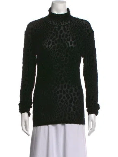 Pre-owned Caroline Constas Animal Print Turtleneck Blouse In Black