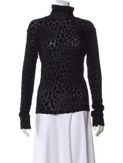 Pre-owned Caroline Constas Animal Print Turtleneck Sweater In Black