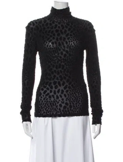 Pre-owned Caroline Constas Animal Print Turtleneck Top In Black