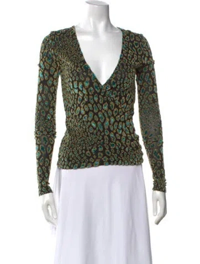 Pre-owned Caroline Constas Animal Print V-neck Top In Black