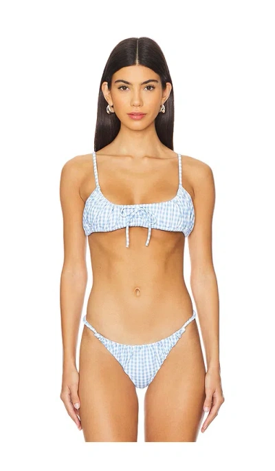 Caroline Constas Aris Bikini Top In Blue Dawn Gingham