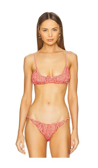 Caroline Constas Aris Bikini Top In Red & Ivory Gingham