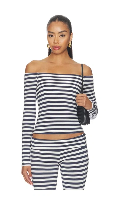 Caroline Constas Avery Off The Shoulder Knit Top In Blue