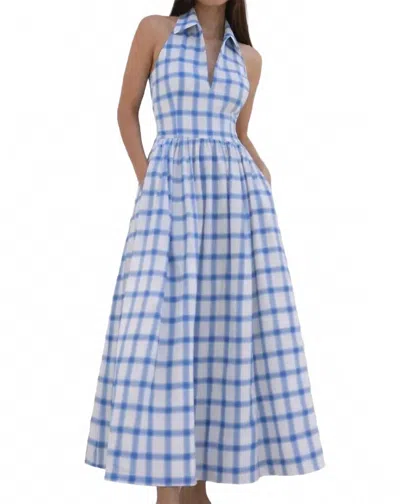 Caroline Constas Aya Collared Midi Halter Dress In Periwinkle In Blue