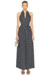 Caroline Constas Aya Open-back Collared Gown In Black & White Polka Dot