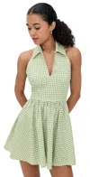 Caroline Constas Aya Open Back Collared Mini Dress Spinach Gingham