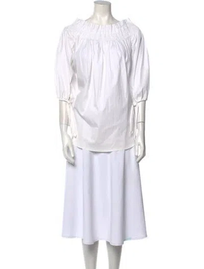 Pre-owned Caroline Constas Bateau Neckline Three-quarter Sleeve Tunic In White