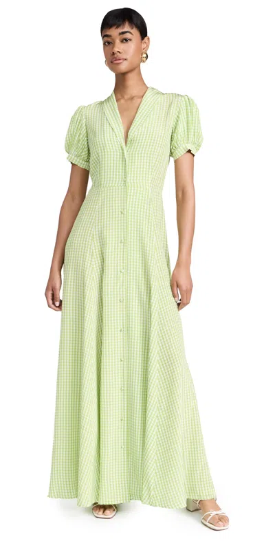 Caroline Constas Bel Maxi Shirt Dress Pistachio Gingham