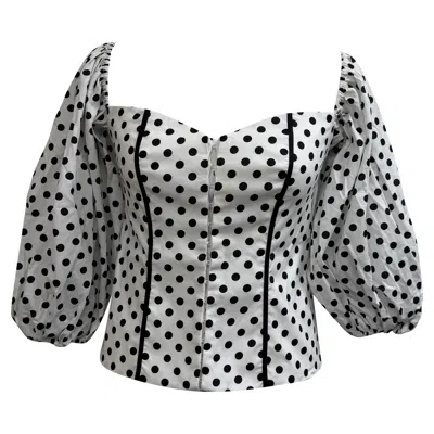 Caroline Constas Belen Polka Dot Off Shoulder Blouse In White Cotton