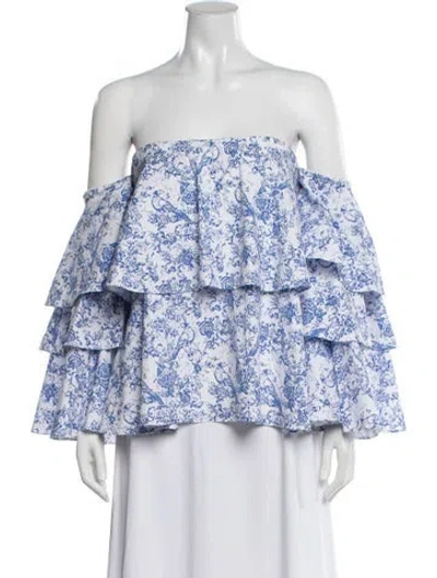 Pre-owned Caroline Constas Carmen Printed Blouse W/ Tags In Blue